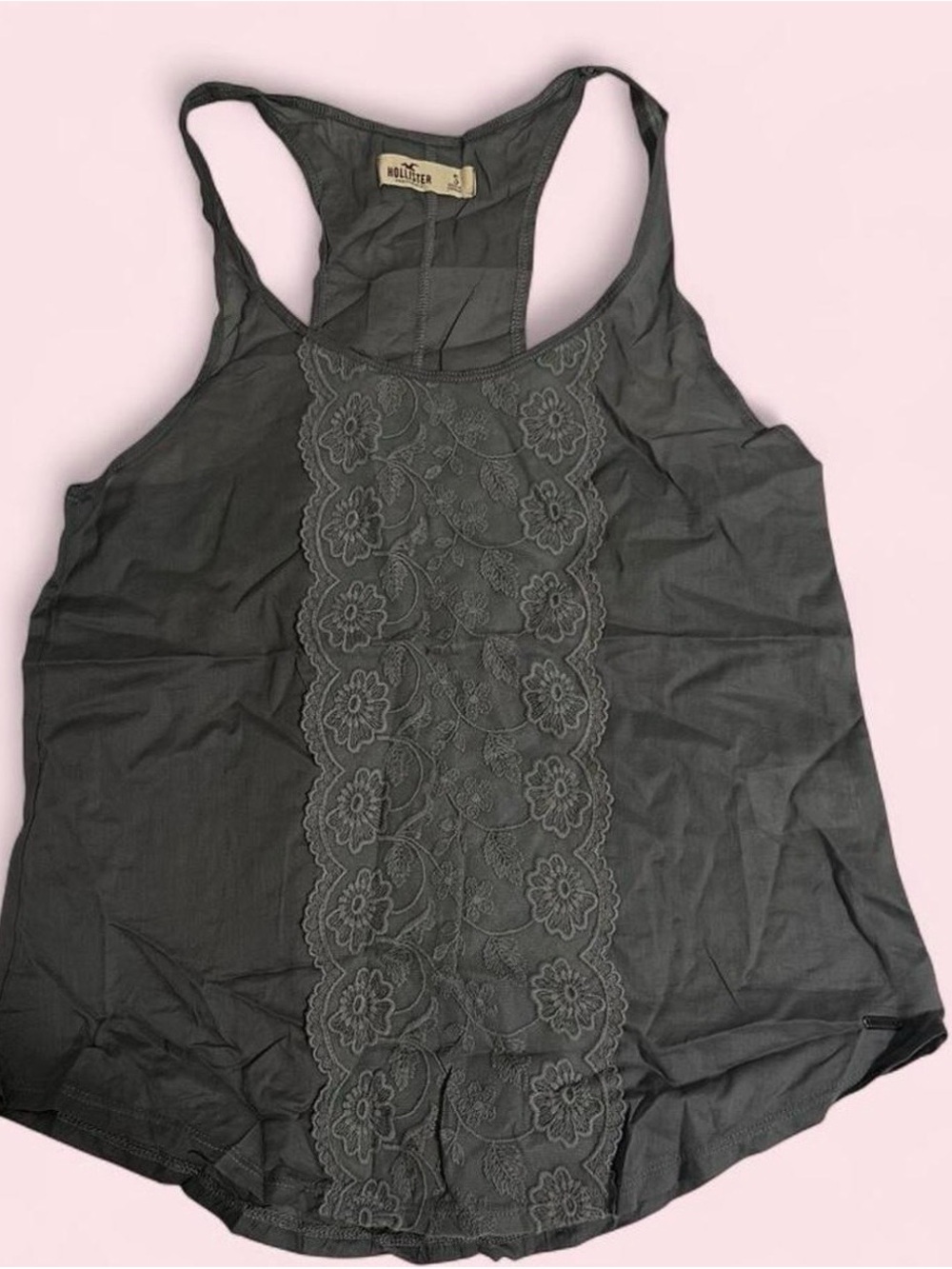 Hollister Charcoal Lace-Front Racerback Tank